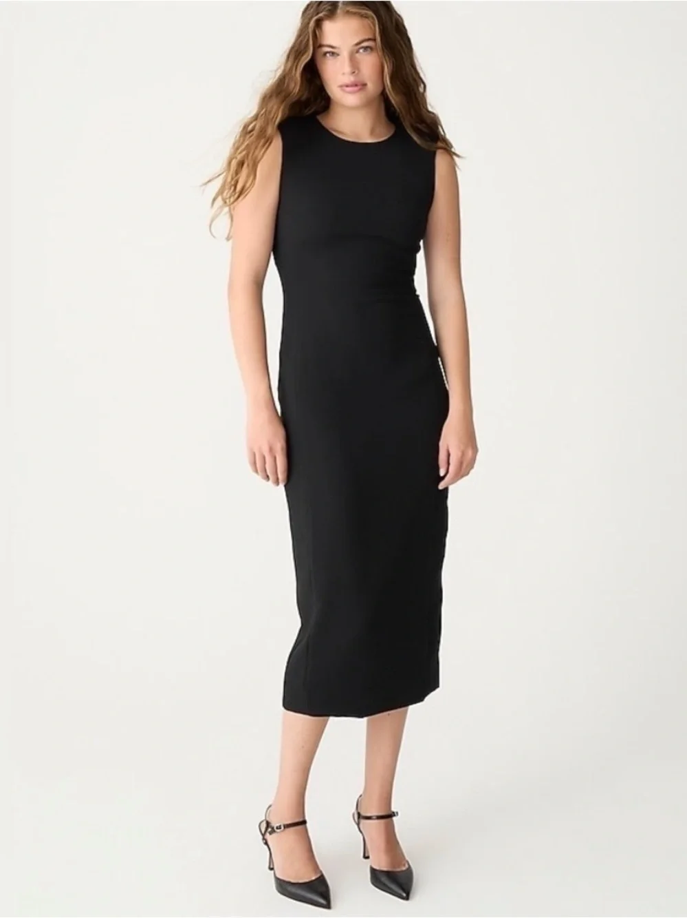 J. Crew Sleeveless Black Sheath Midi Dress in Drapey Crepe - Size 12